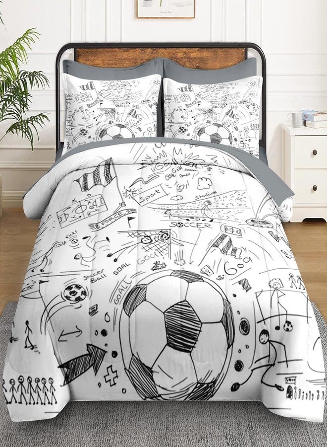 WeCozy 5 Pcs Twin Size Comforter Set with Pillowcase & Sham, Game Soccer Painting Bedding for Kids and Adults, Football Ball Sport Bed in a Bag with Flat Fitted Sheet - Image 2